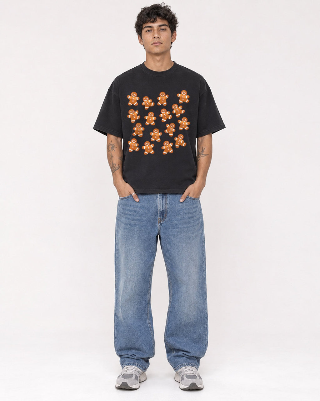Mockup Boxy Heavyweight Tee Black male full-body 06