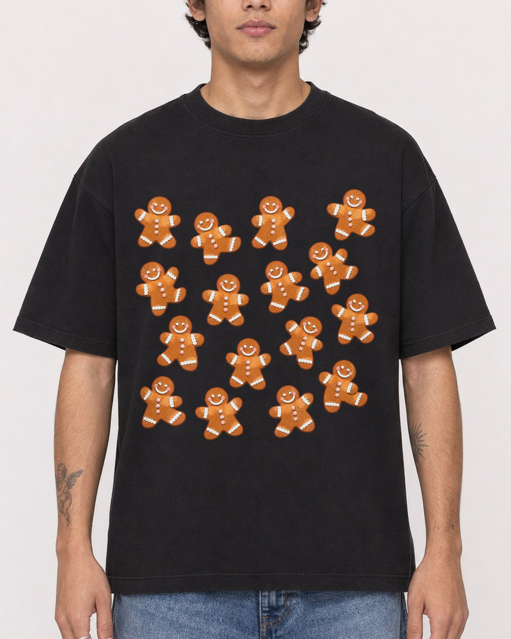 Mockup Boxy Heavyweight Tee Black male close-up 06