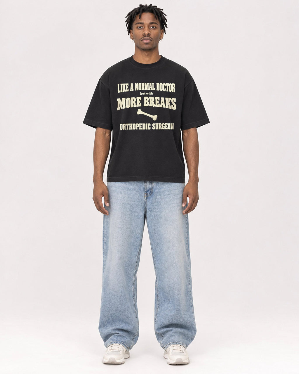 Mockup Boxy Heavyweight Tee Black male full-body 05