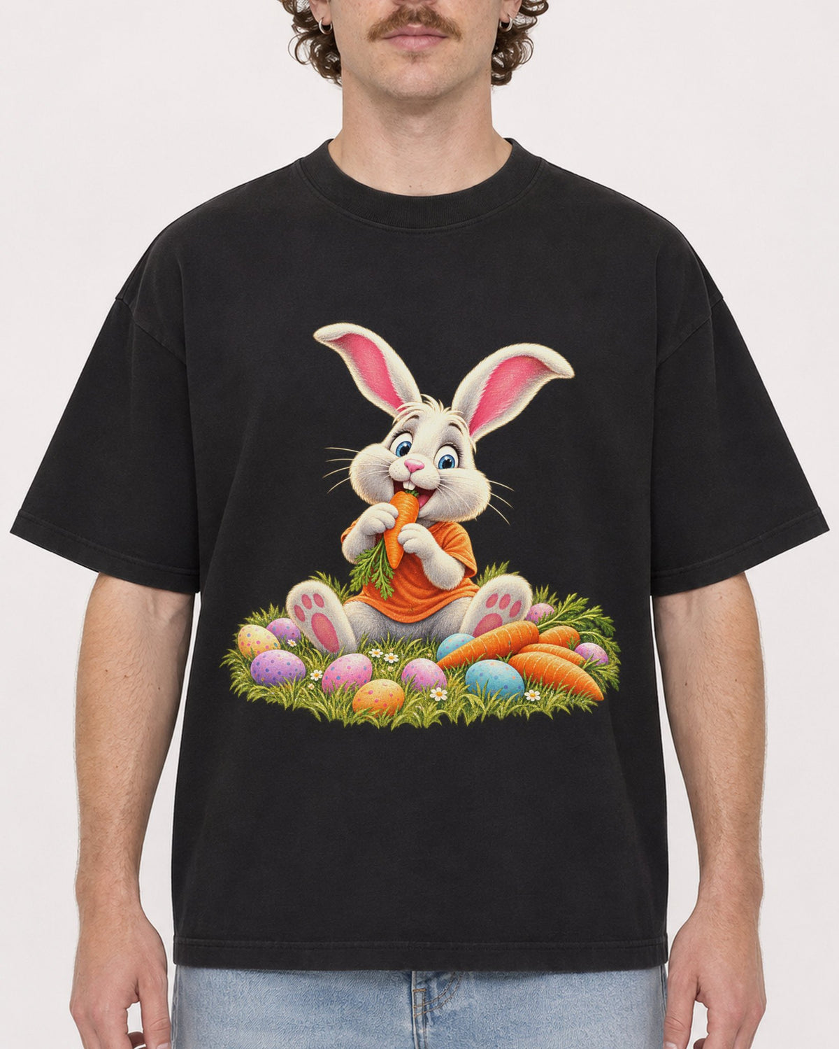 Mockup Boxy Heavyweight Tee Black male close-up 09