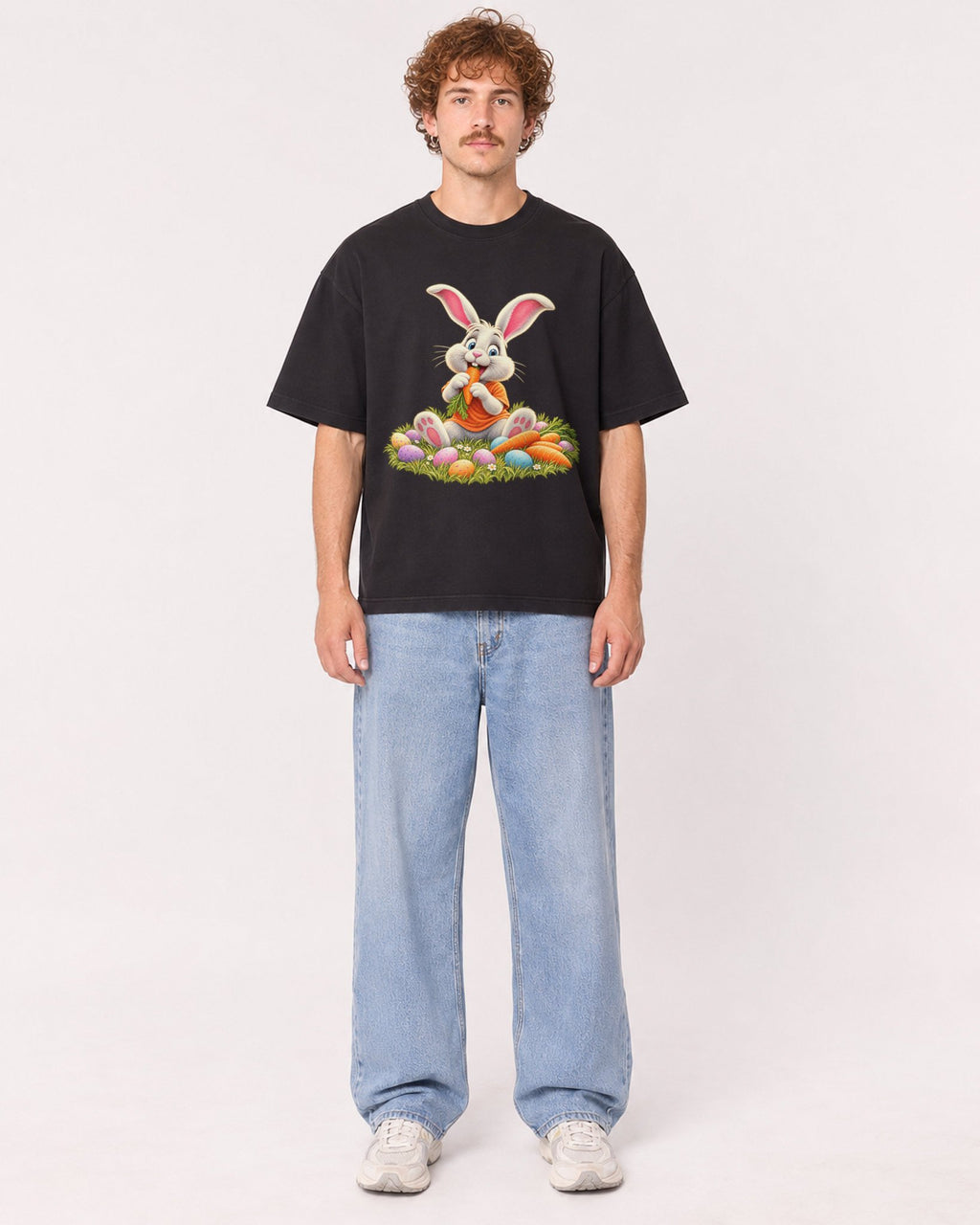 Mockup Boxy Heavyweight Tee Black male full-body 09