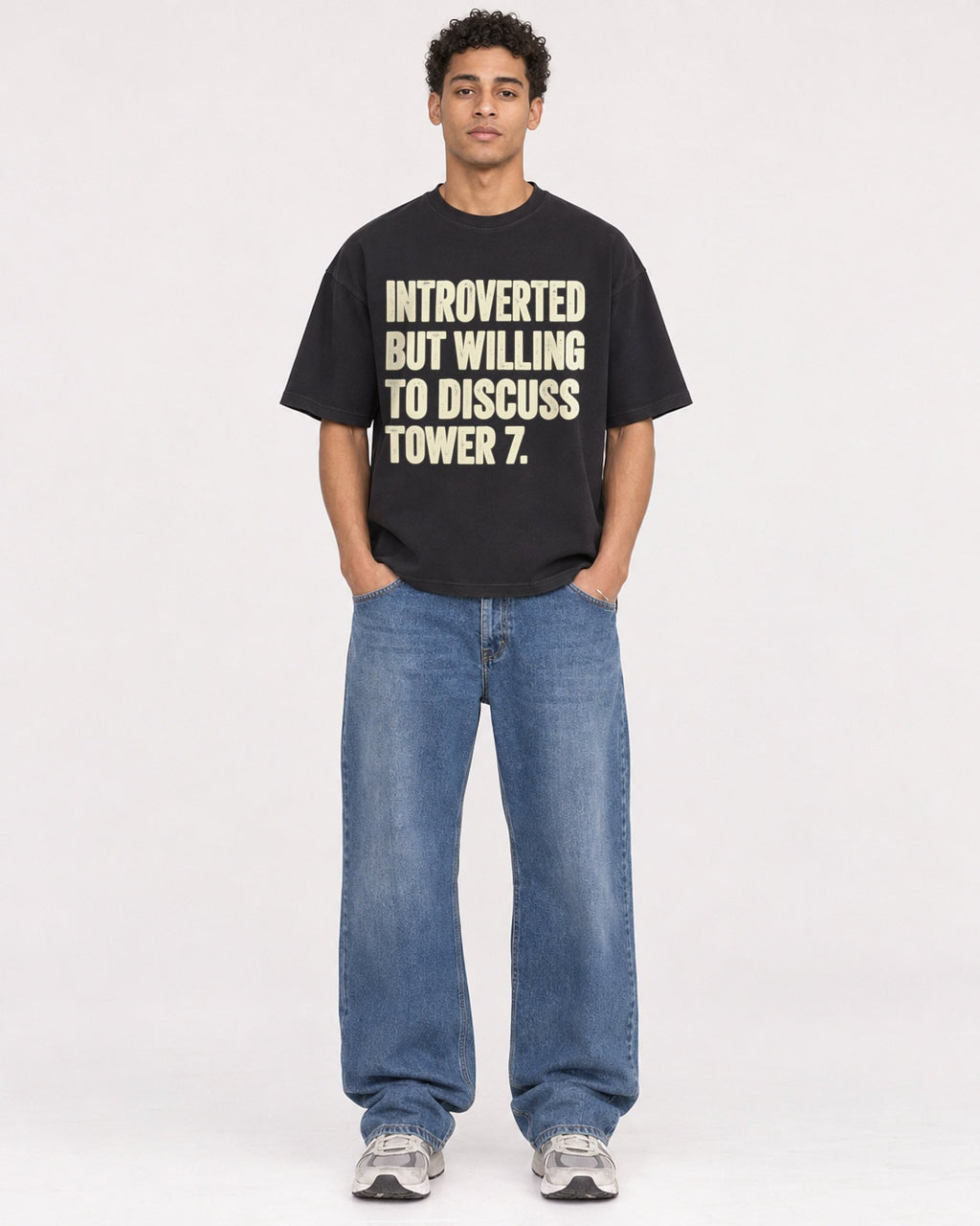 Mockup Boxy Heavyweight Tee Black male full-body 10
