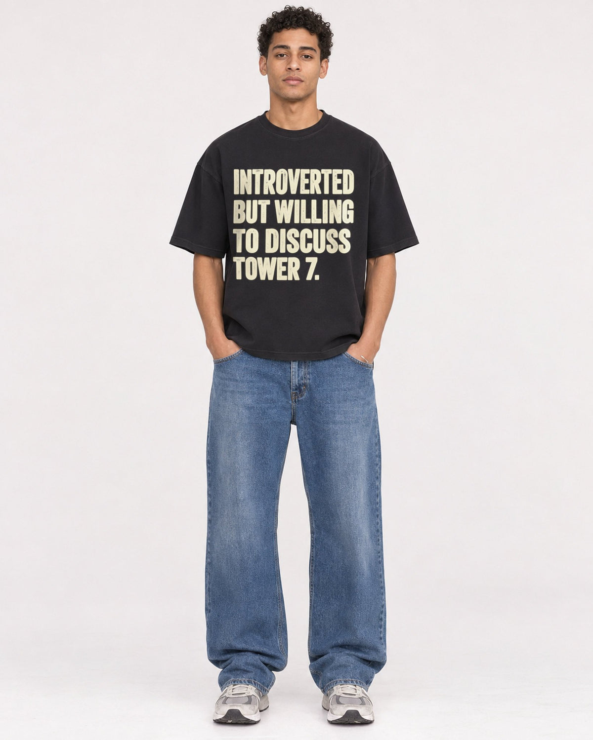 Mockup Boxy Heavyweight Tee Black male full-body 10