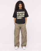 Mockup Boxy Heavyweight Tee Black female full-body 10