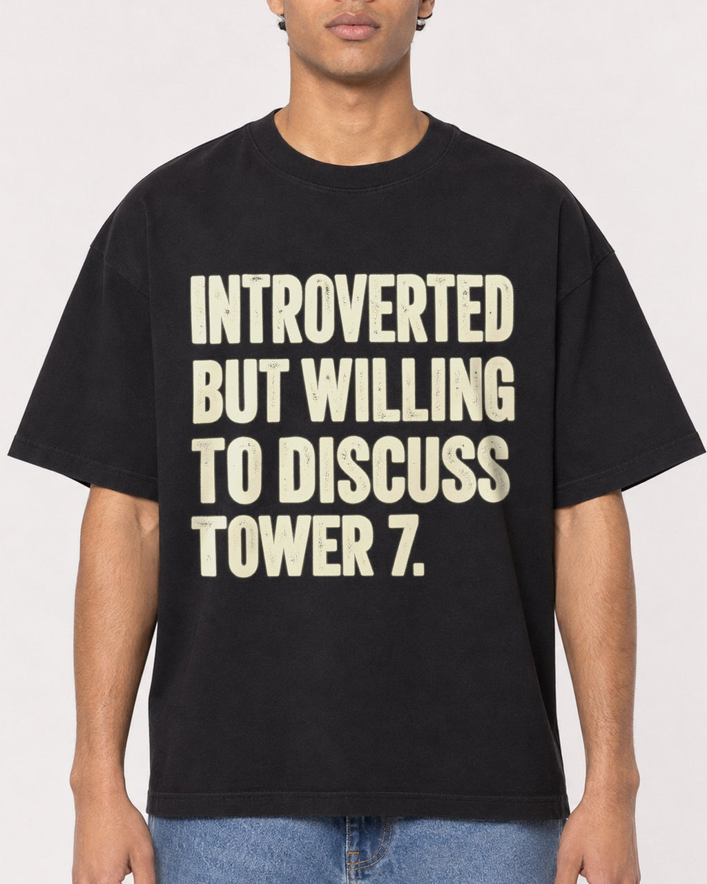 Mockup Boxy Heavyweight Tee Black male close-up 10