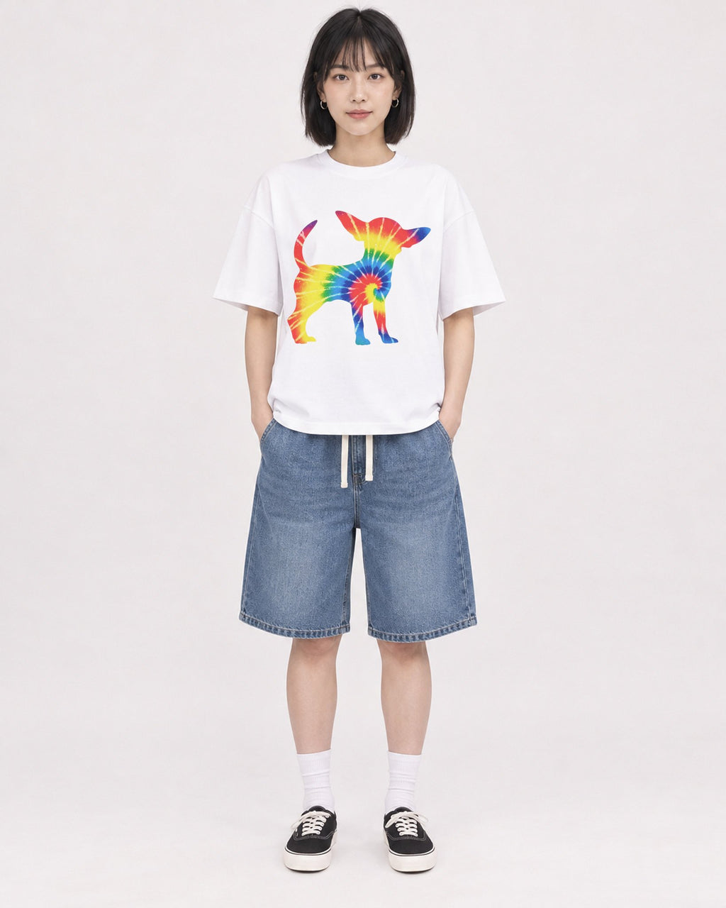 Mockup Boxy Heavyweight Tee White female full-body 11