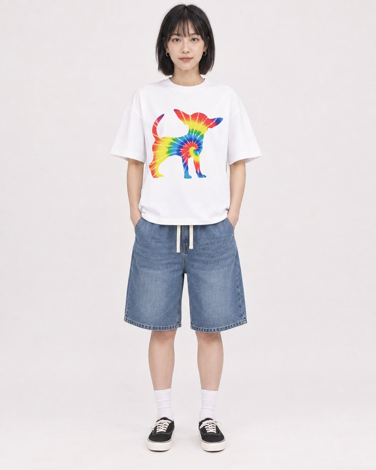 Mockup Boxy Heavyweight Tee White female full-body 11
