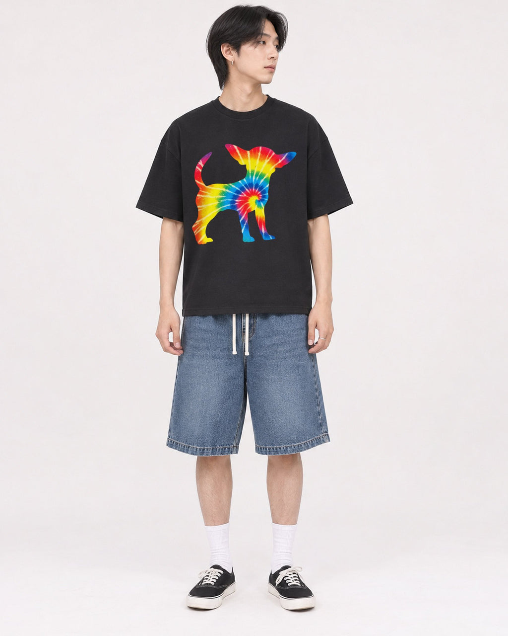 Mockup Boxy Heavyweight Tee Black male full-body 11