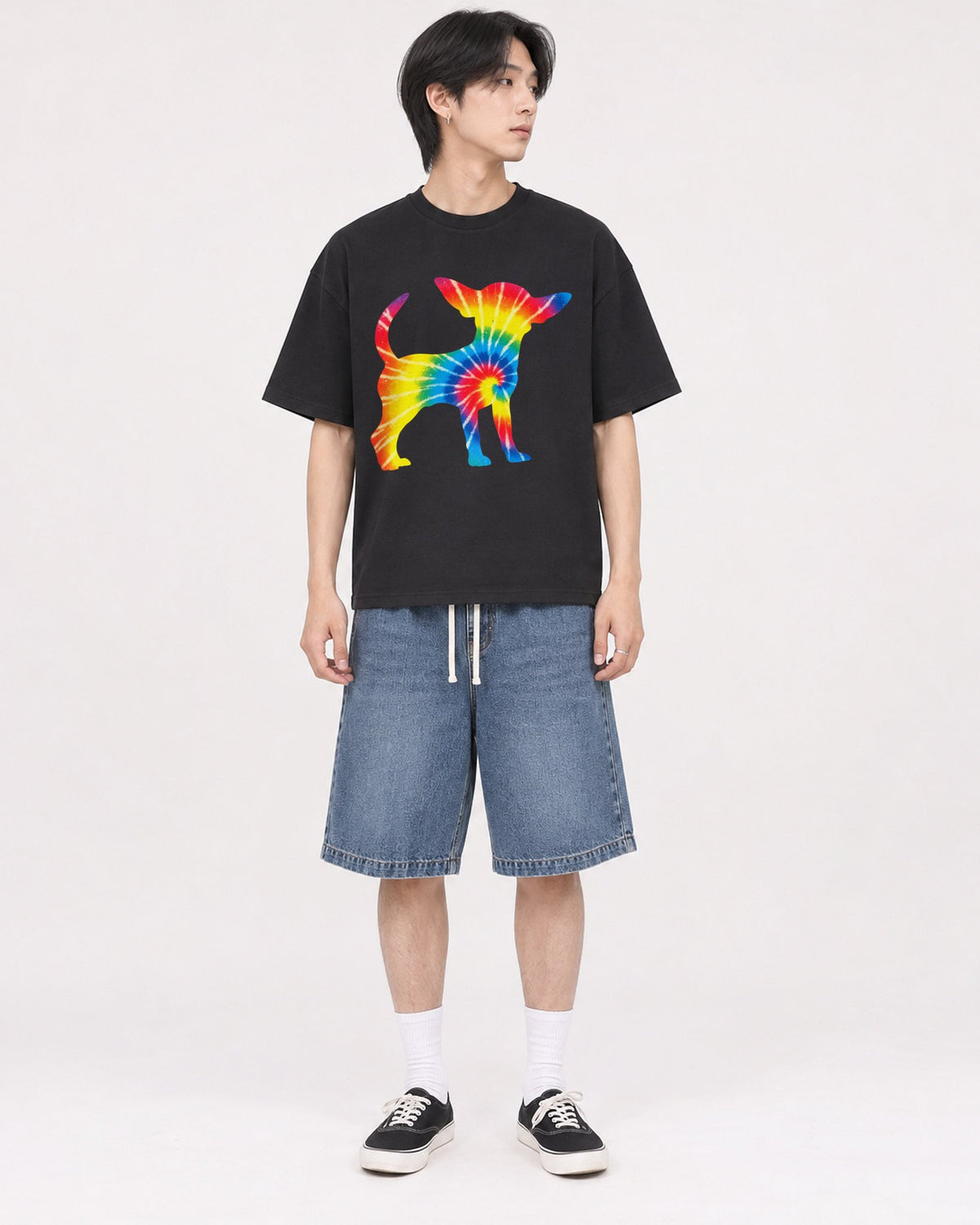 Mockup Boxy Heavyweight Tee Black male full-body 11