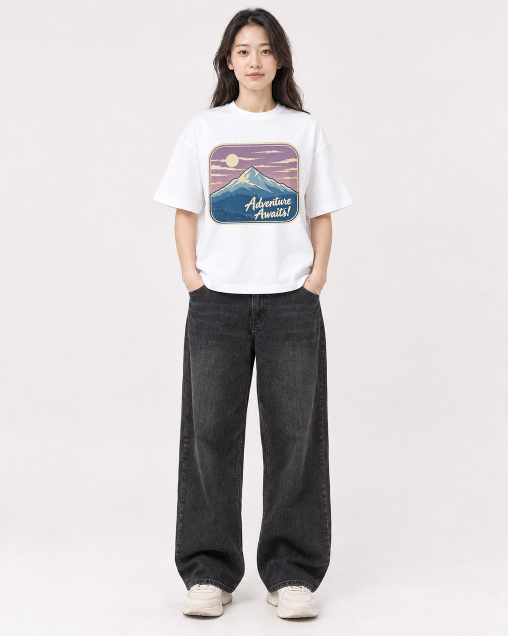 Mockup Boxy Heavyweight Tee White female full-body 03