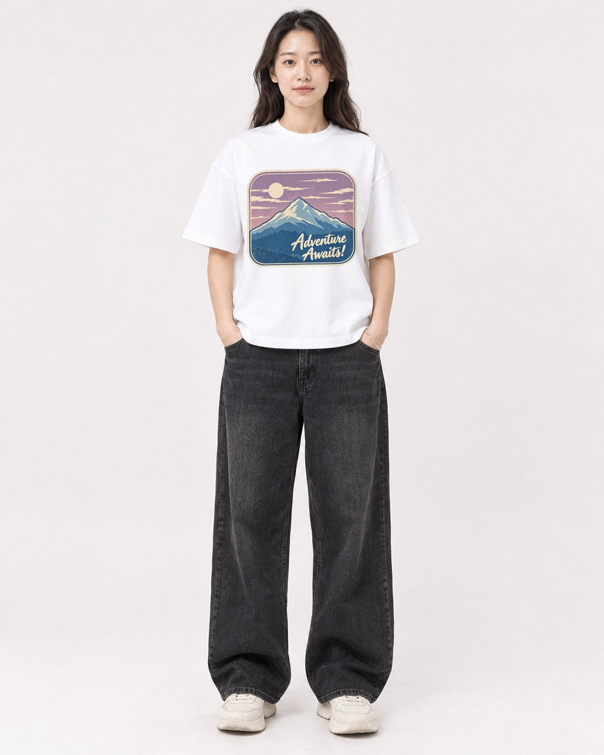 Mockup Boxy Heavyweight Tee White female full-body 03