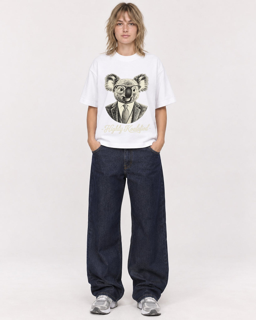 Mockup Boxy Heavyweight Tee White female full-body 19