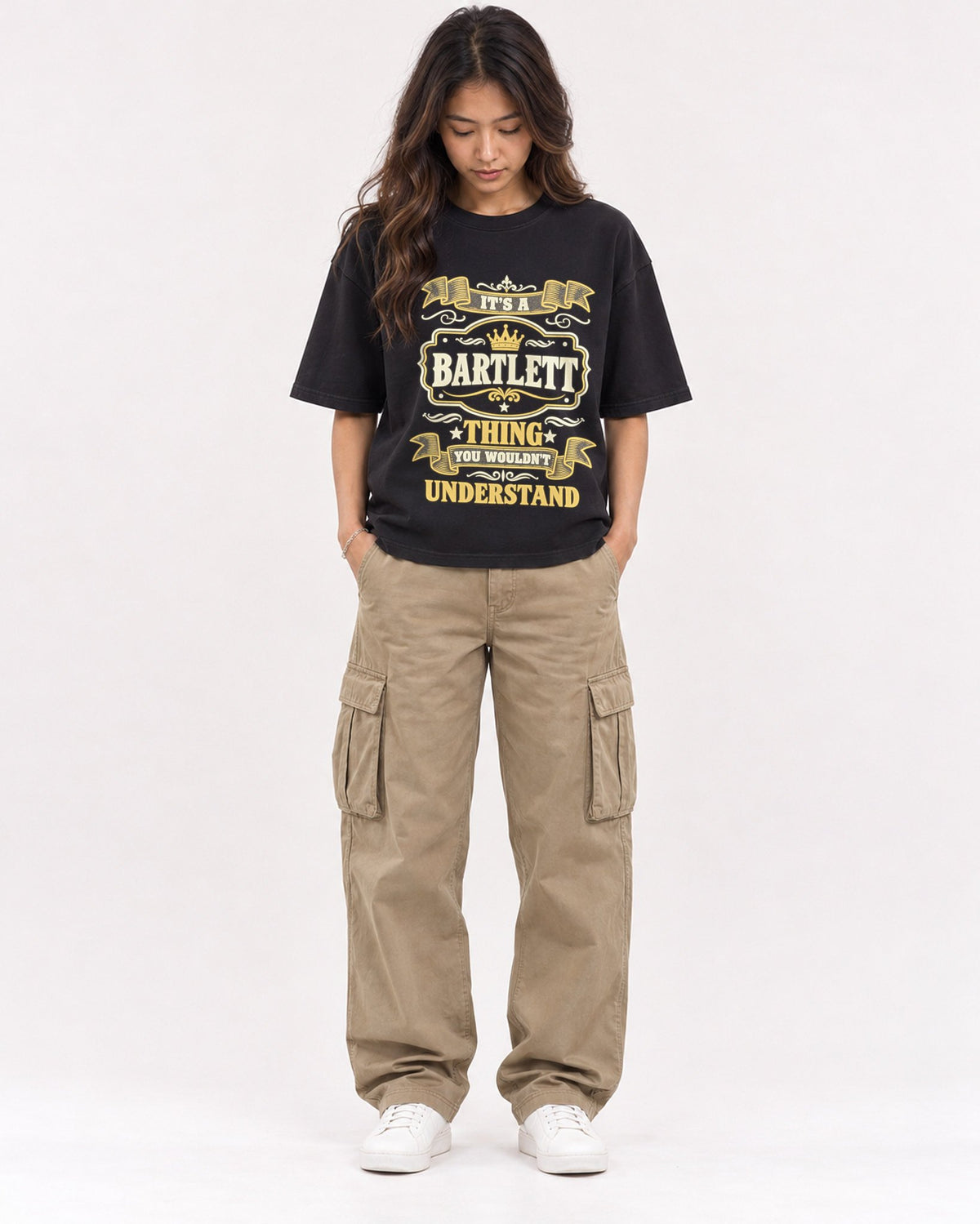 Mockup Boxy Heavyweight Tee Black female full-body 02
