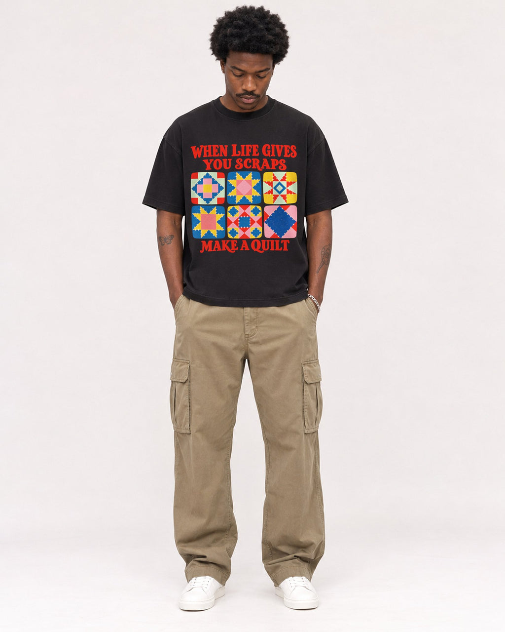 Mockup Boxy Heavyweight Tee Black male full-body 24