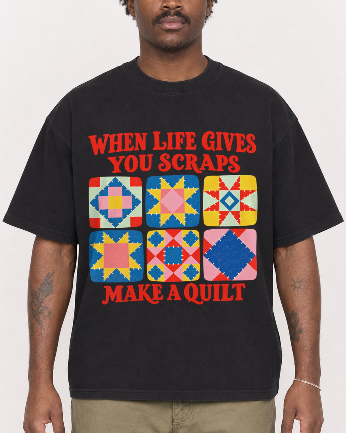 Mockup Boxy Heavyweight Tee Black male close-up 24