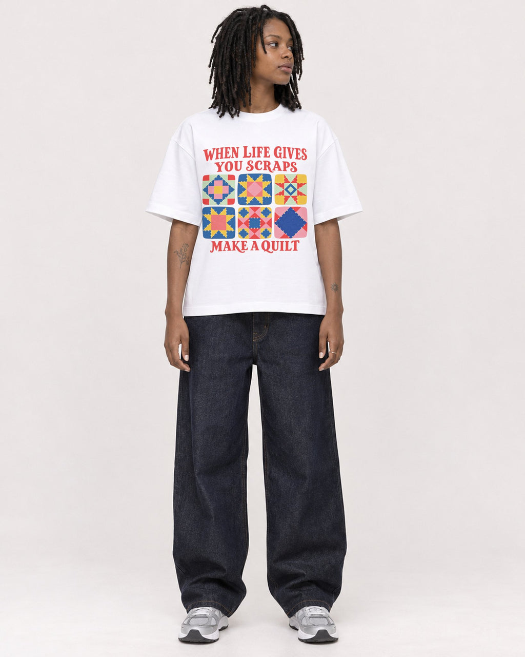 Mockup Boxy Heavyweight Tee White female full-body 24