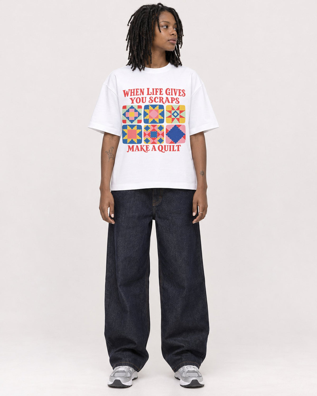 Mockup Boxy Heavyweight Tee White female full-body 24