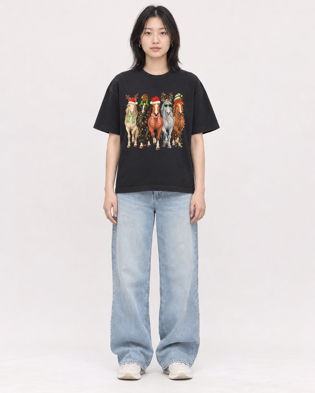 Mockup Boxy Heavyweight Tee Black female full-body 31