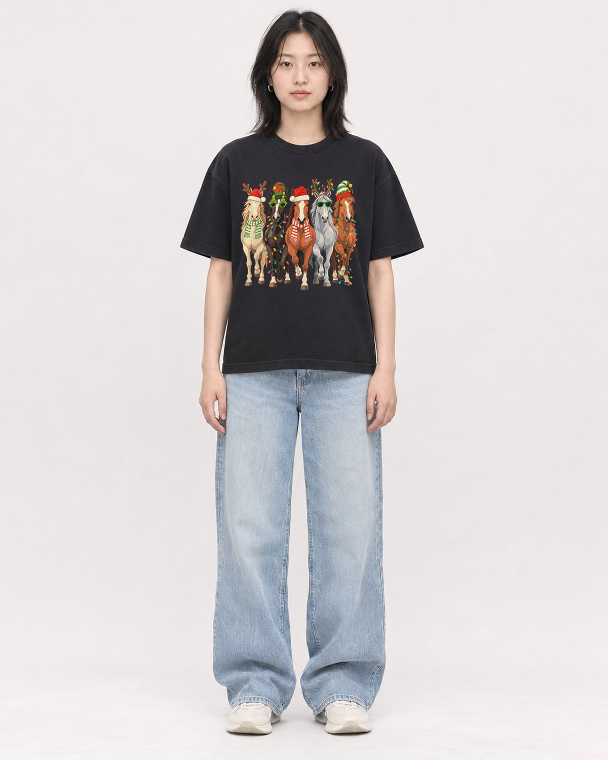 Mockup Boxy Heavyweight Tee Black female full-body 31