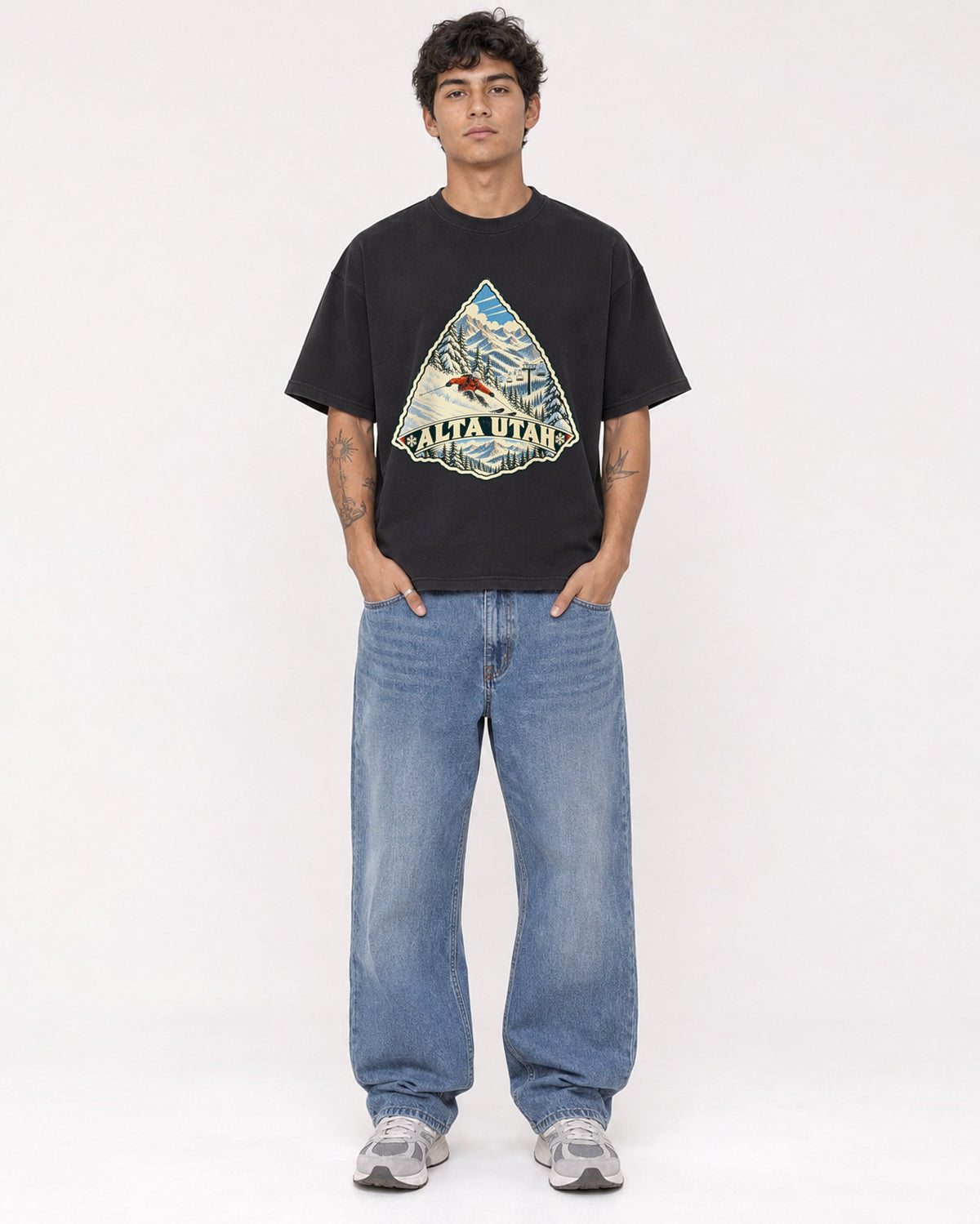 Mockup Boxy Heavyweight Tee Black male full-body 06