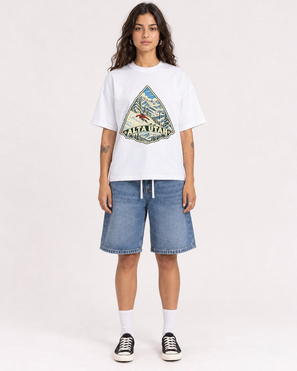 Mockup Boxy Heavyweight Tee White female full-body 06