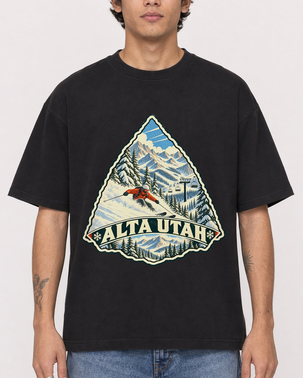 Mockup Boxy Heavyweight Tee Black male close-up 06