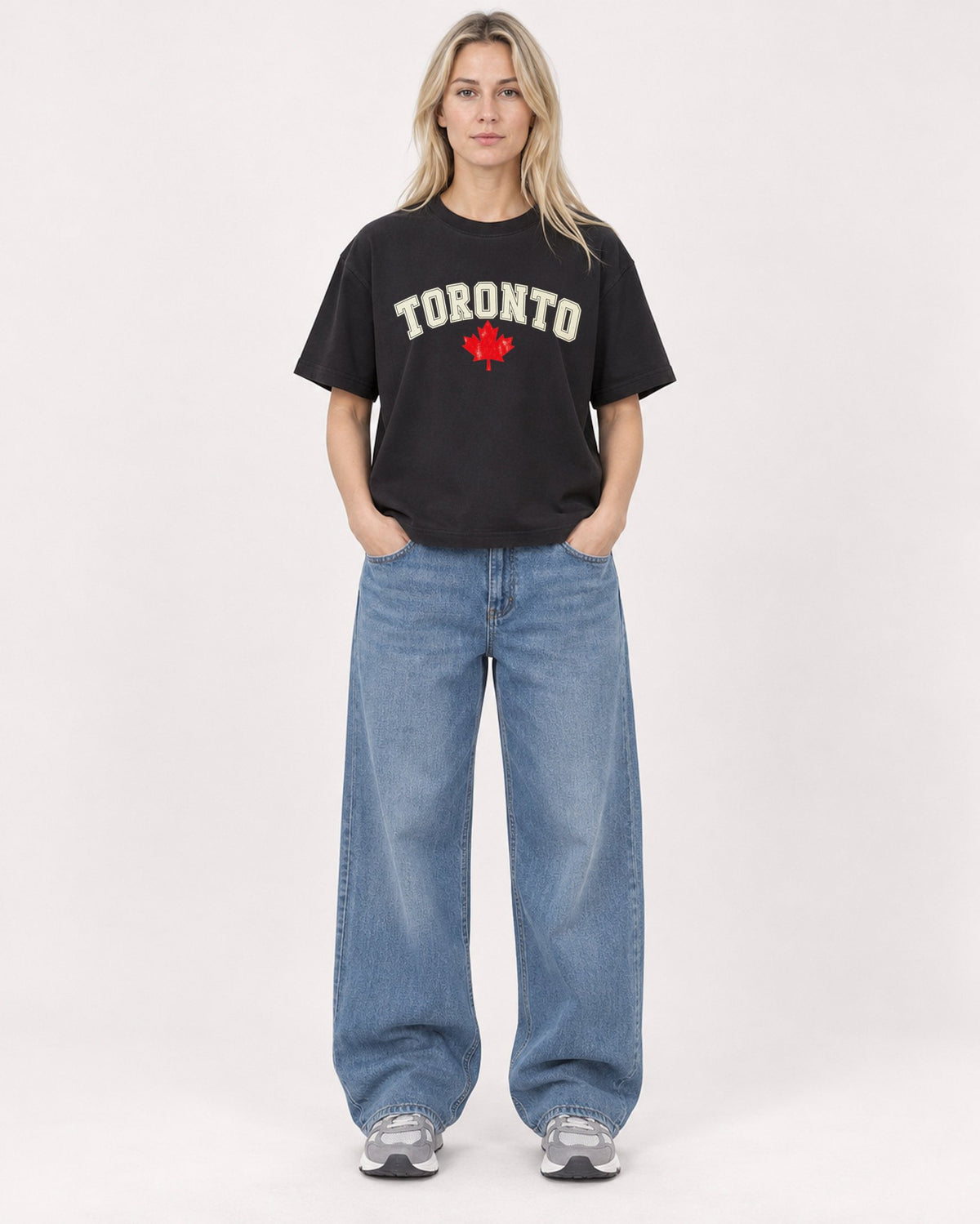 Mockup Boxy Heavyweight Tee Black female full-body 08