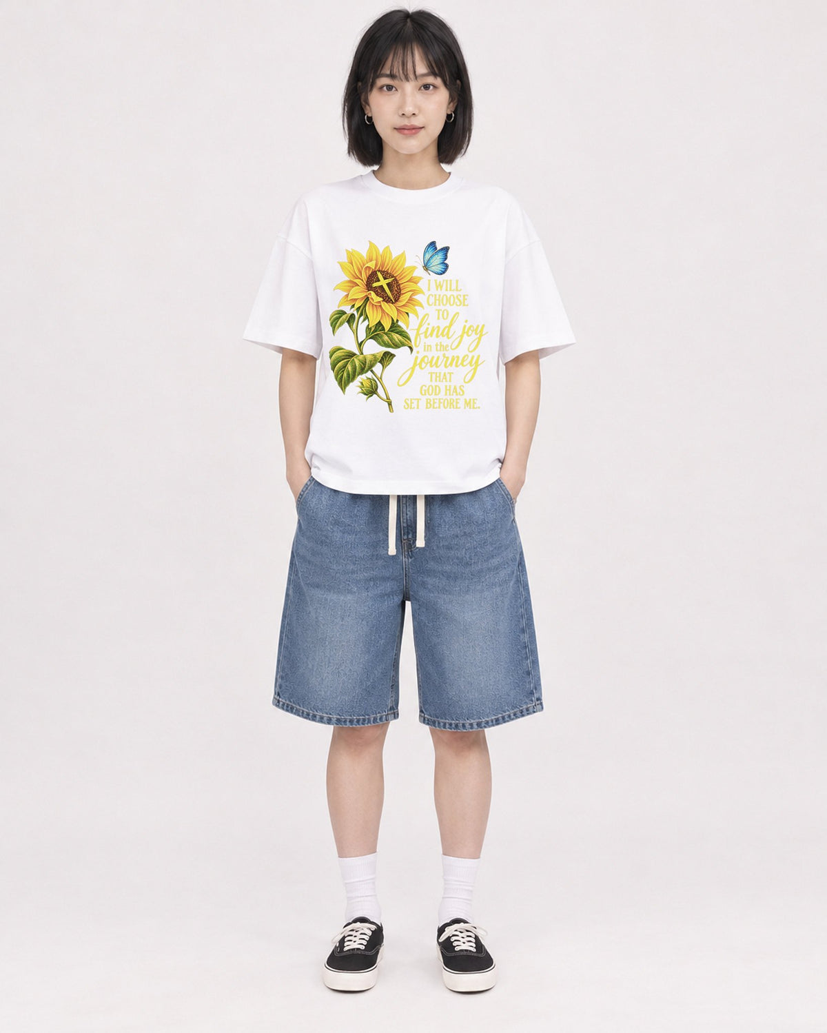 Mockup Boxy Heavyweight Tee White female full-body 11