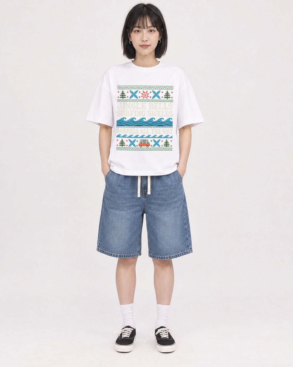 Mockup Boxy Heavyweight Tee White female full-body 11
