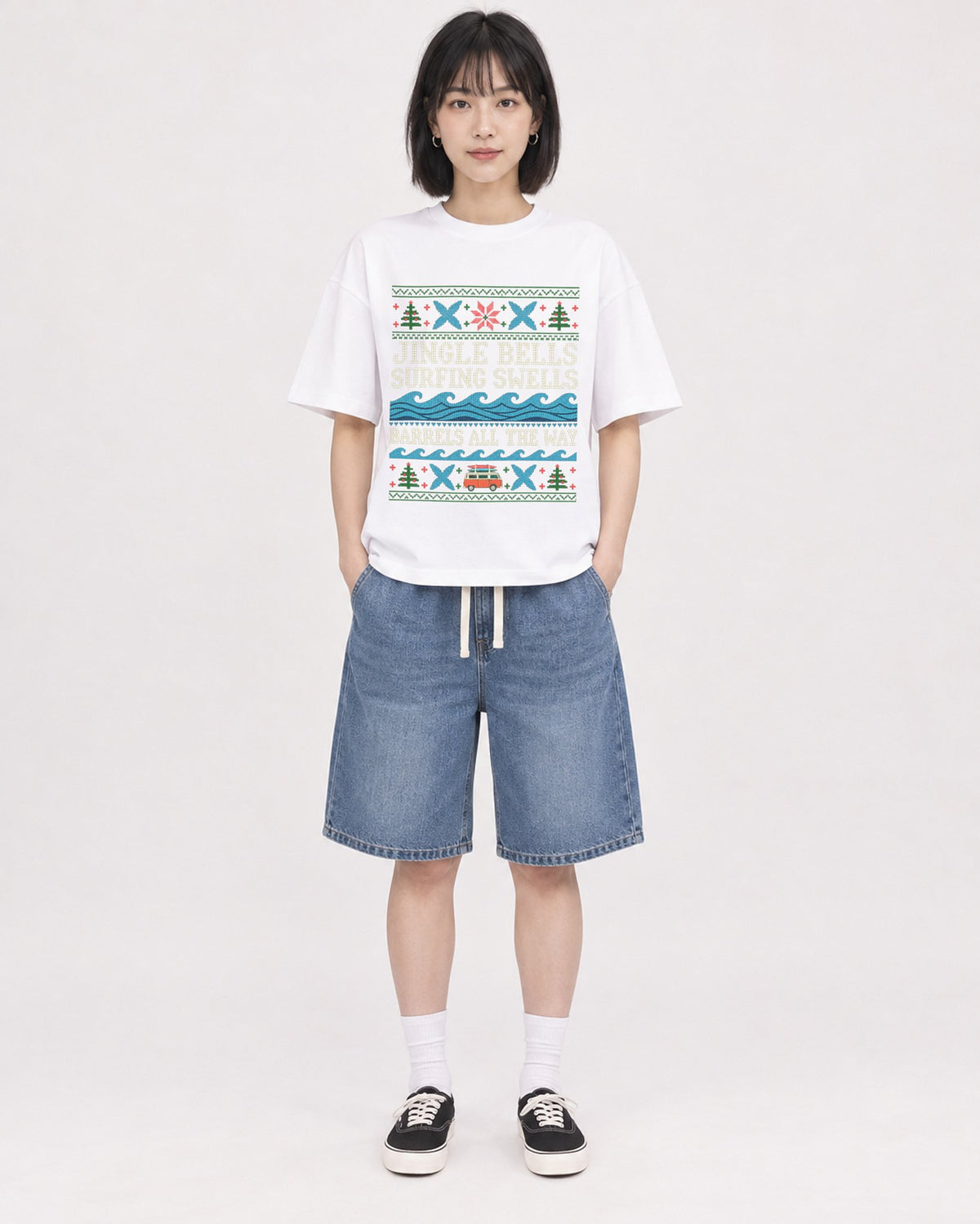 Mockup Boxy Heavyweight Tee White female full-body 11