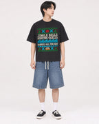 Mockup Boxy Heavyweight Tee Black male full-body 11