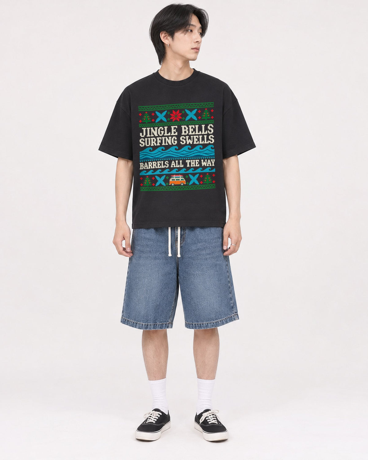 Mockup Boxy Heavyweight Tee Black male full-body 11