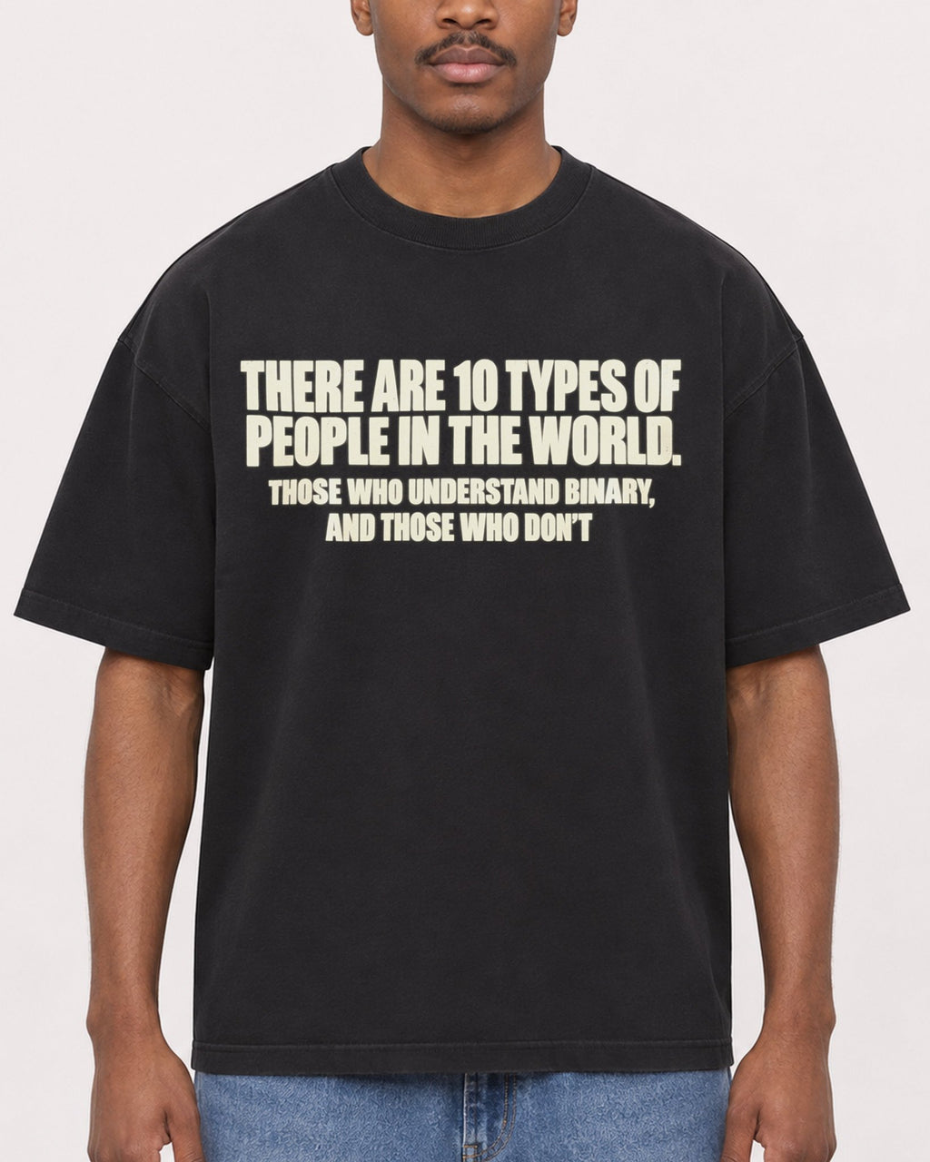 Mockup Boxy Heavyweight Tee Black male close-up 14