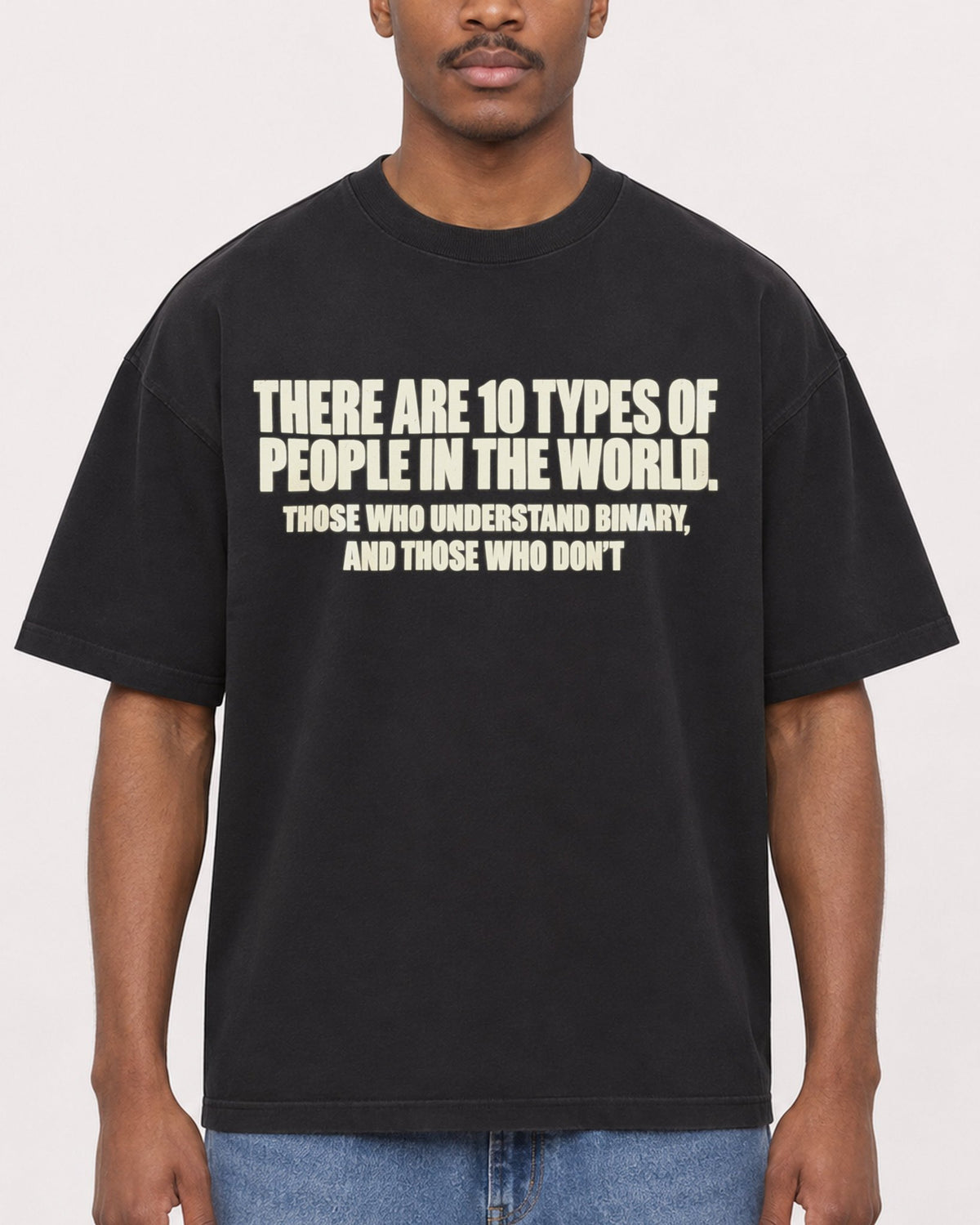 Mockup Boxy Heavyweight Tee Black male close-up 14