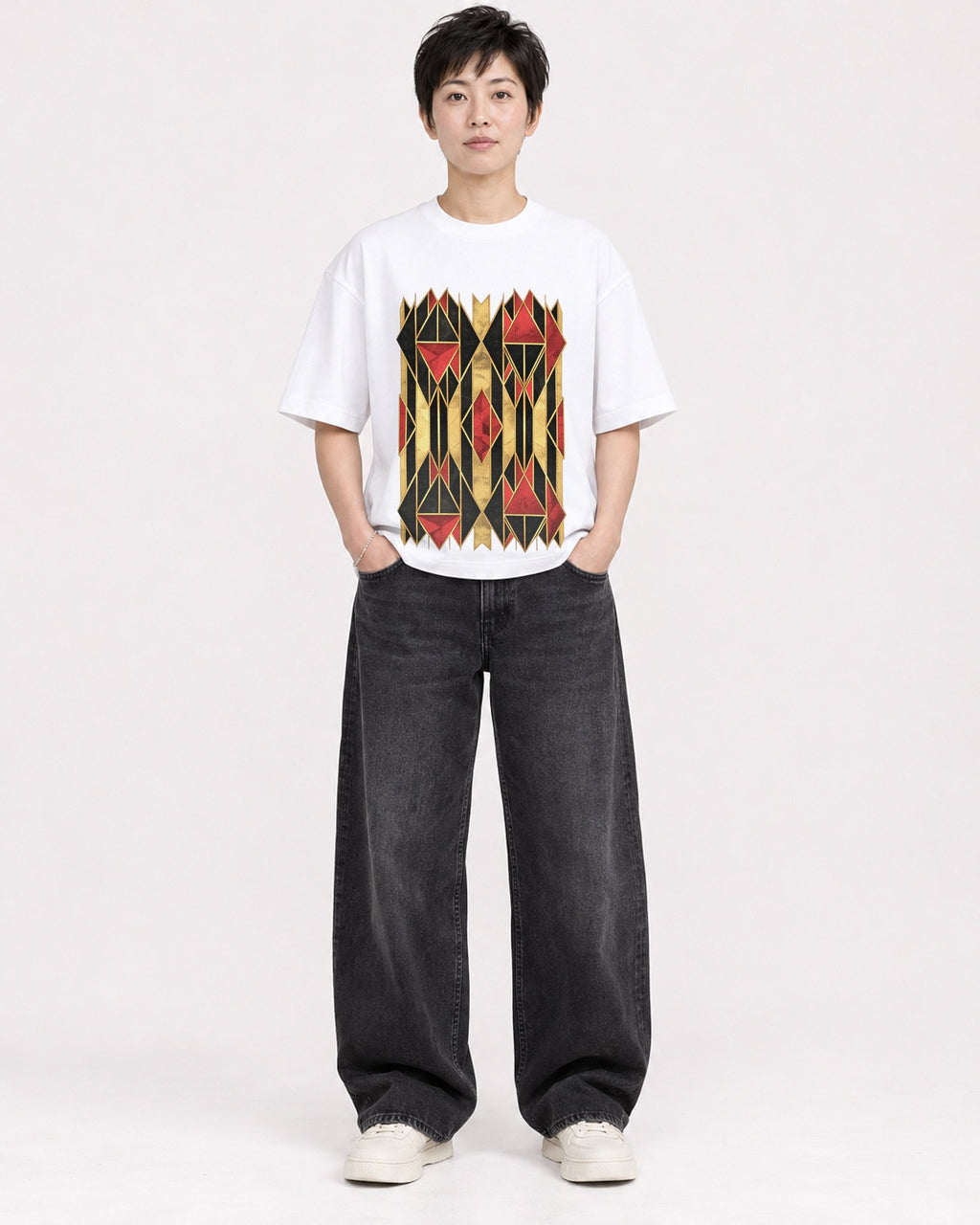Mockup Boxy Heavyweight Tee White female full-body 23