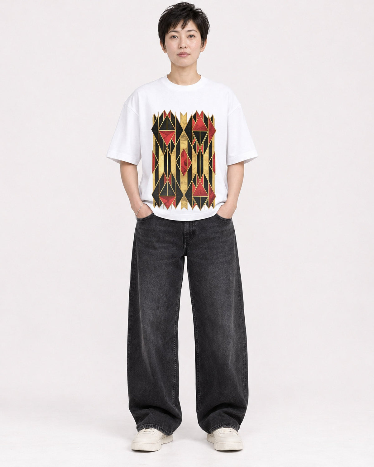 Mockup Boxy Heavyweight Tee White female full-body 23