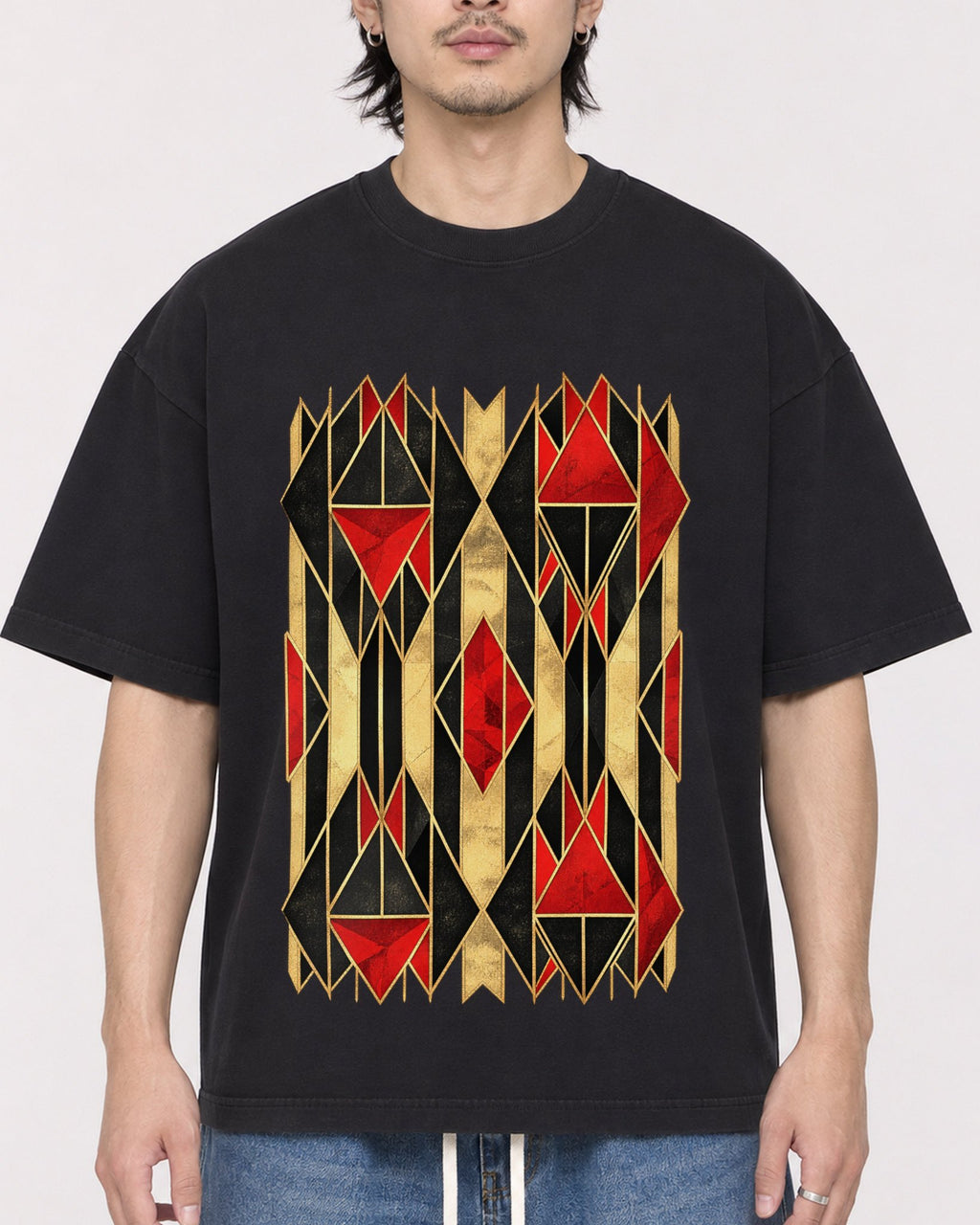 Mockup Boxy Heavyweight Tee Black male close-up 23