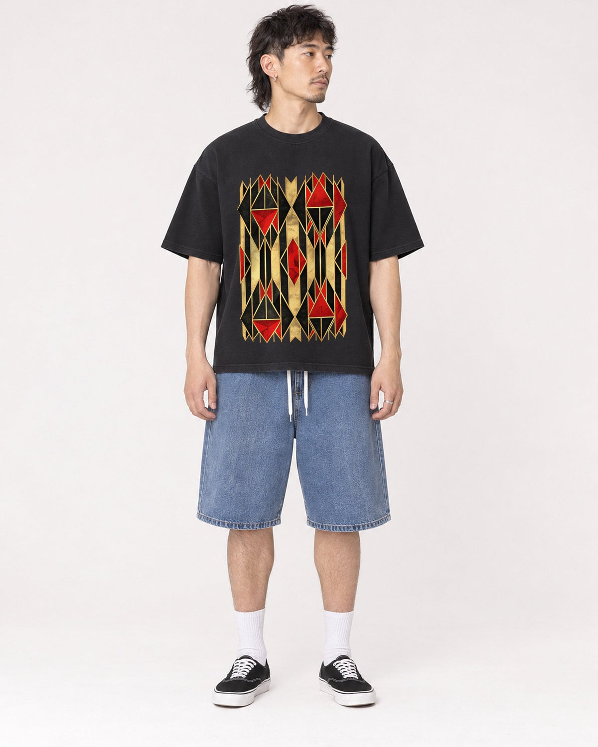 Mockup Boxy Heavyweight Tee Black male full-body 23