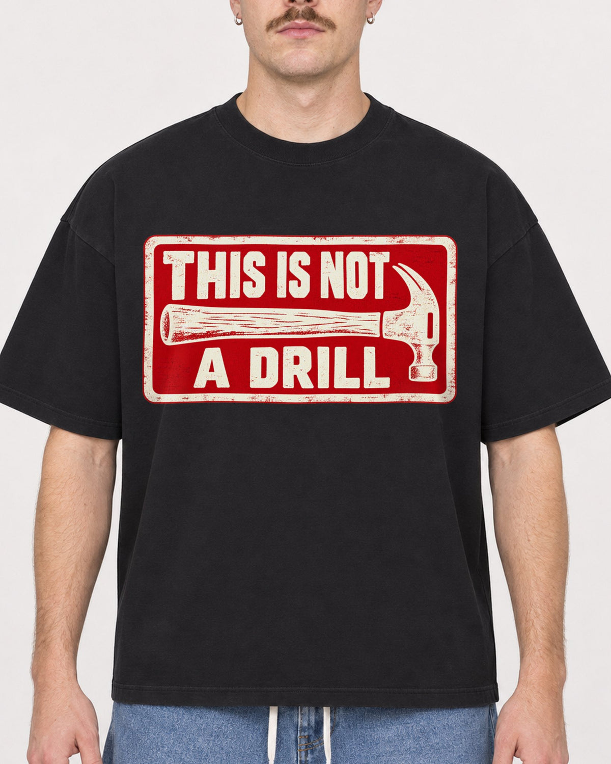 Mockup Boxy Heavyweight Tee Black male close-up 39
