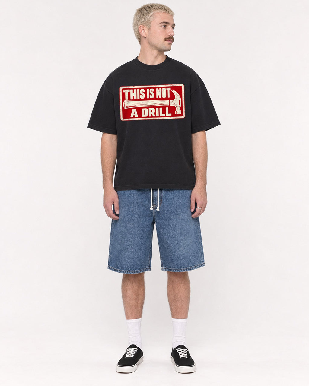 Mockup Boxy Heavyweight Tee Black male full-body 39