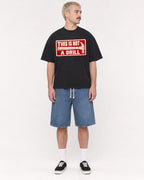 Mockup Boxy Heavyweight Tee Black male full-body 39