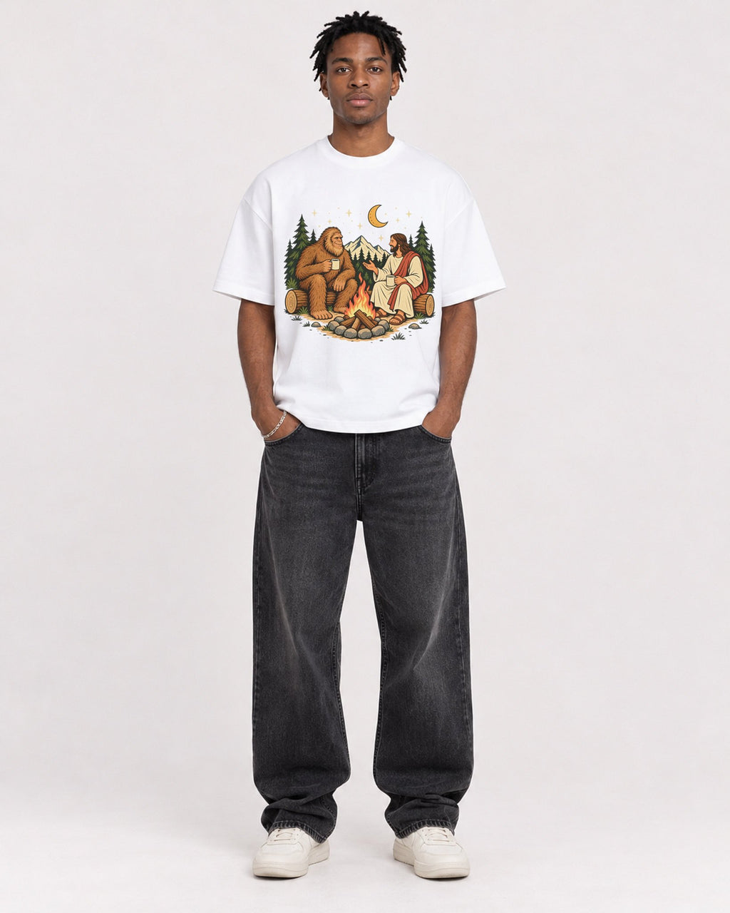 Mockup Boxy Heavyweight Tee White male full-body 05