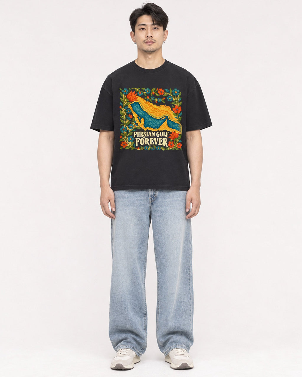Mockup Boxy Heavyweight Tee Black male full-body 13