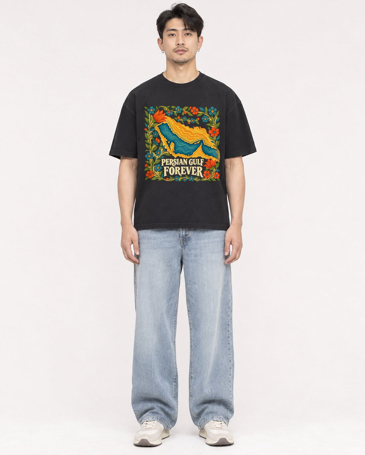 Mockup Boxy Heavyweight Tee Black male full-body 13