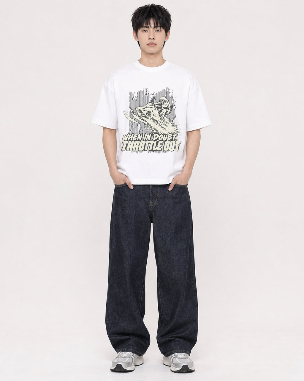 Mockup Boxy Heavyweight Tee White male full-body 01
