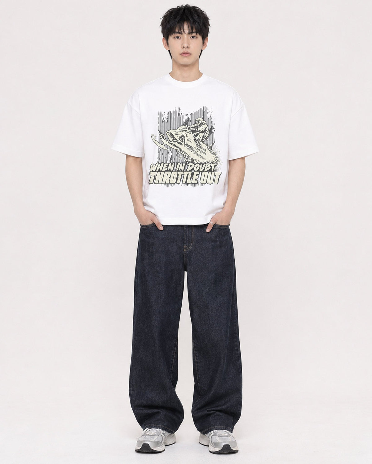 Mockup Boxy Heavyweight Tee White male full-body 01