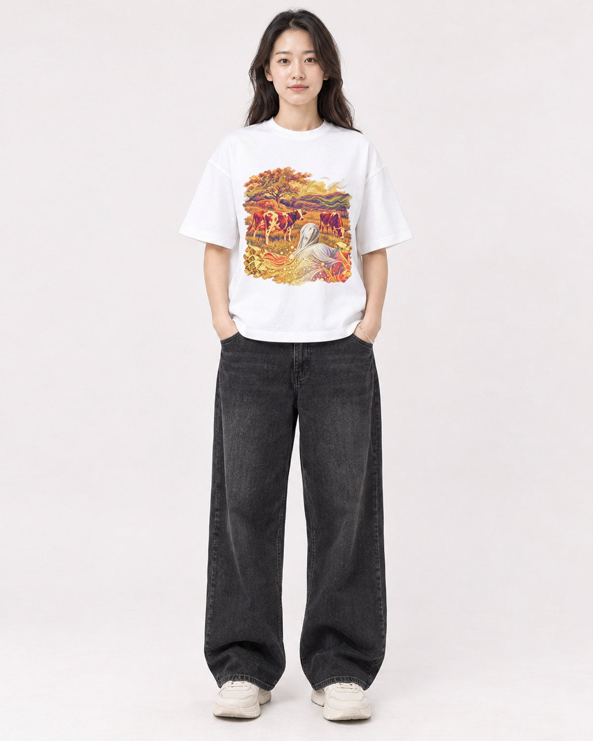 Mockup Boxy Heavyweight Tee White female full-body 03