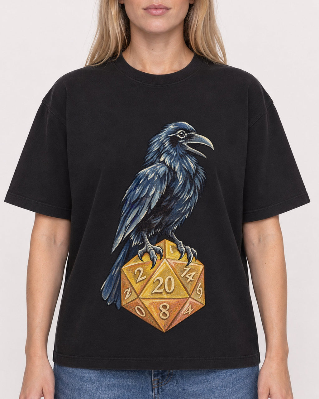 Mockup Boxy Heavyweight Tee Black female close-up 08
