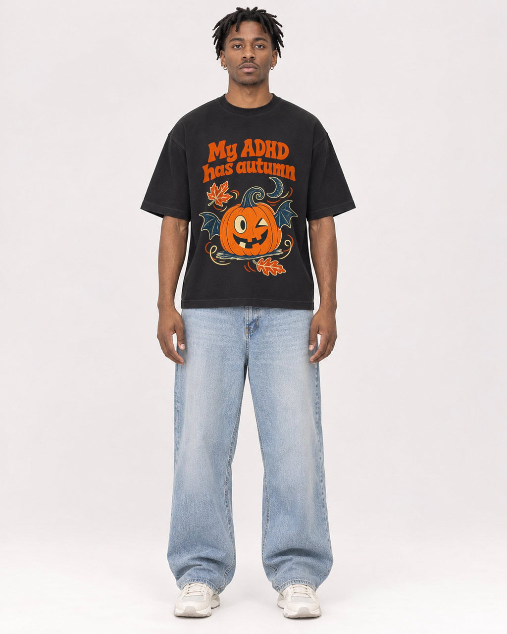 Mockup Boxy Heavyweight Tee Black male full-body 05