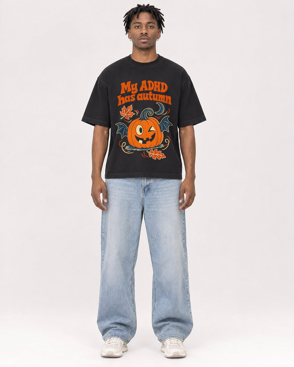 Mockup Boxy Heavyweight Tee Black male full-body 05